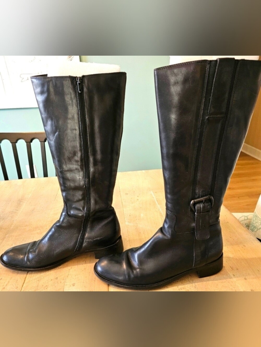 Carks Classic Black Leather Knee-High Riding Boots